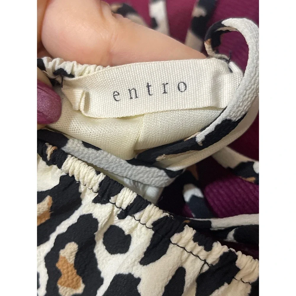 Entro Cold Shoulder Leopard Print Dress Women Large Tan Black Good Strappy Back